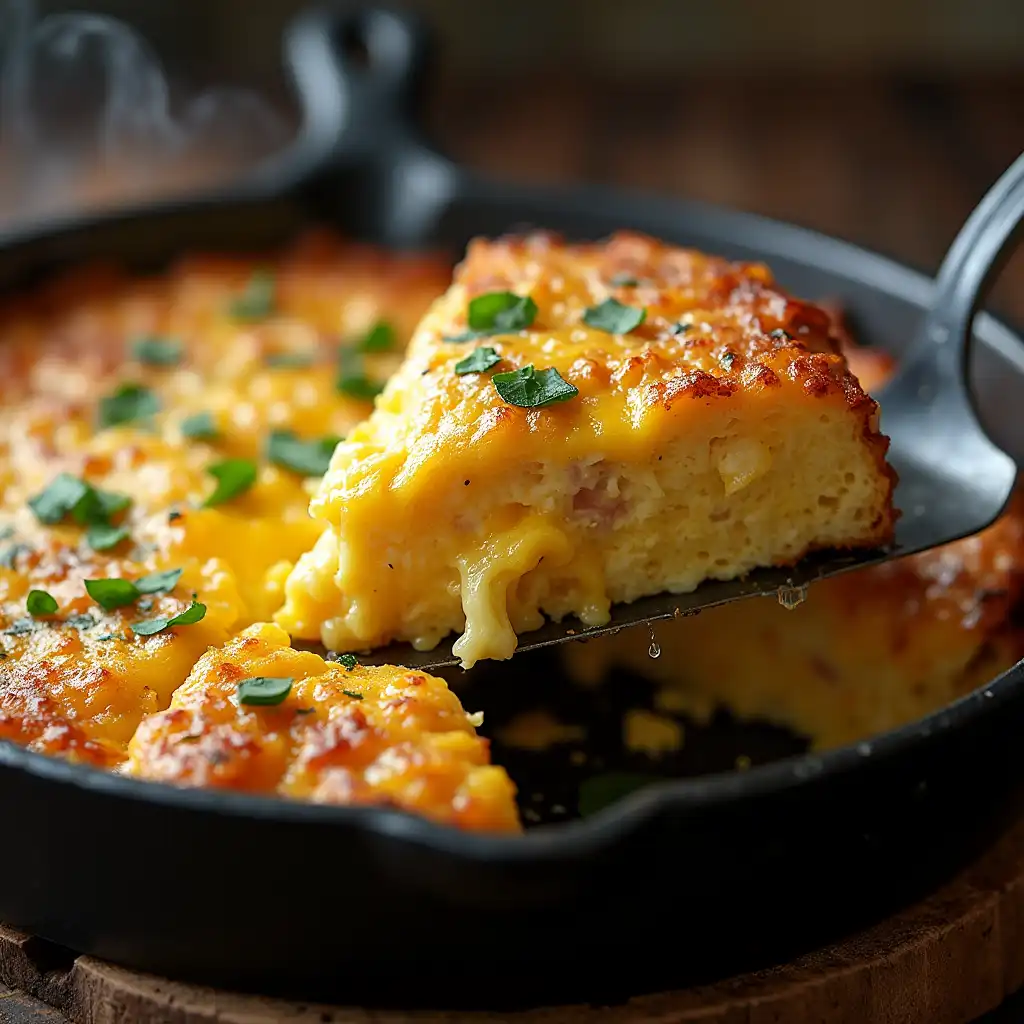Hearty egg casserole with cheese and sourdough discard