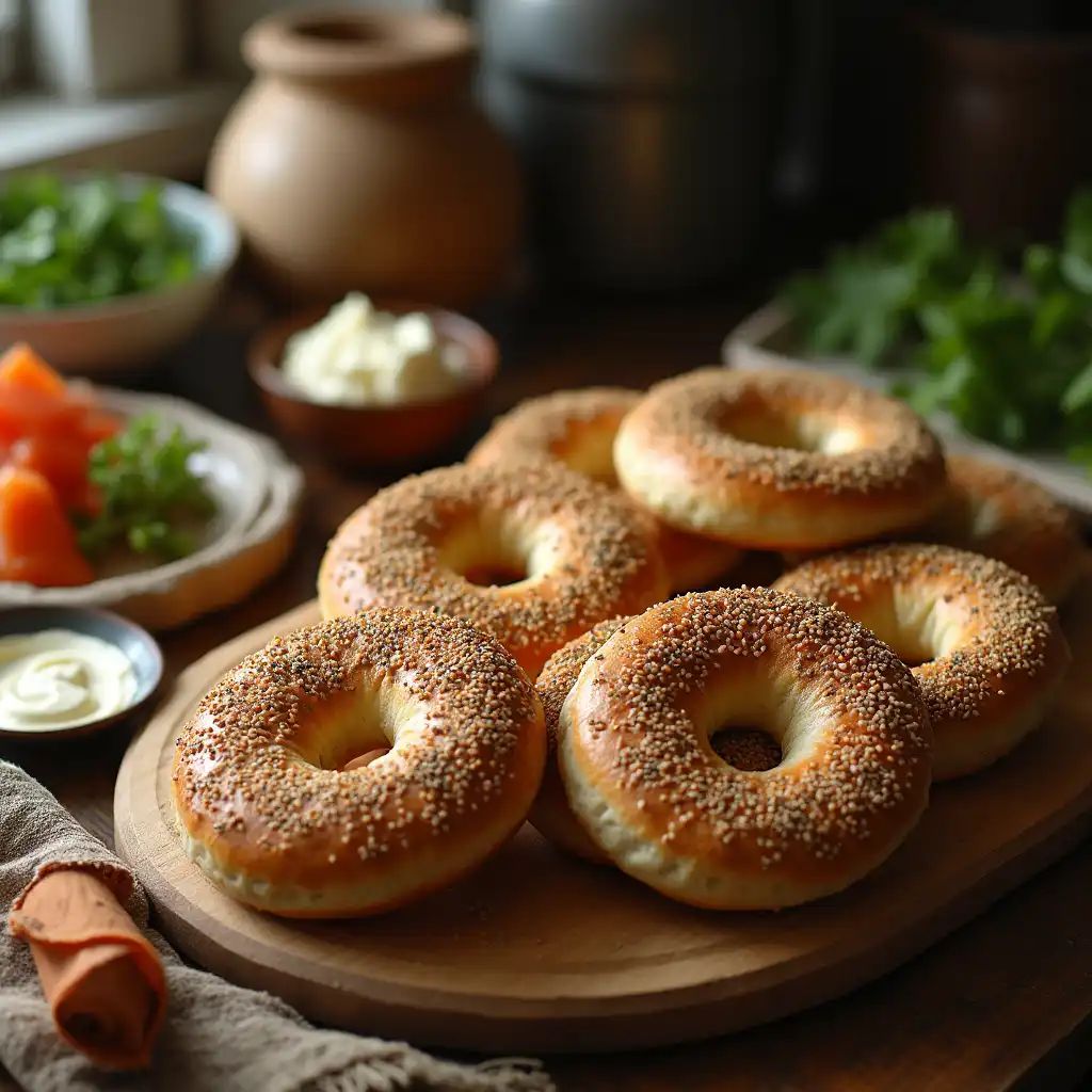 Sourdough discard bagels topped with sesame seeds