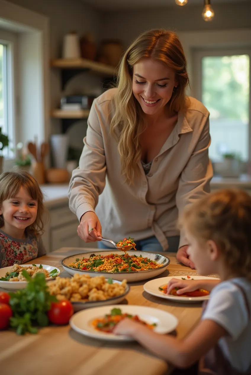 Family gathered around the table enjoying a Kidspot Recipes Dinner