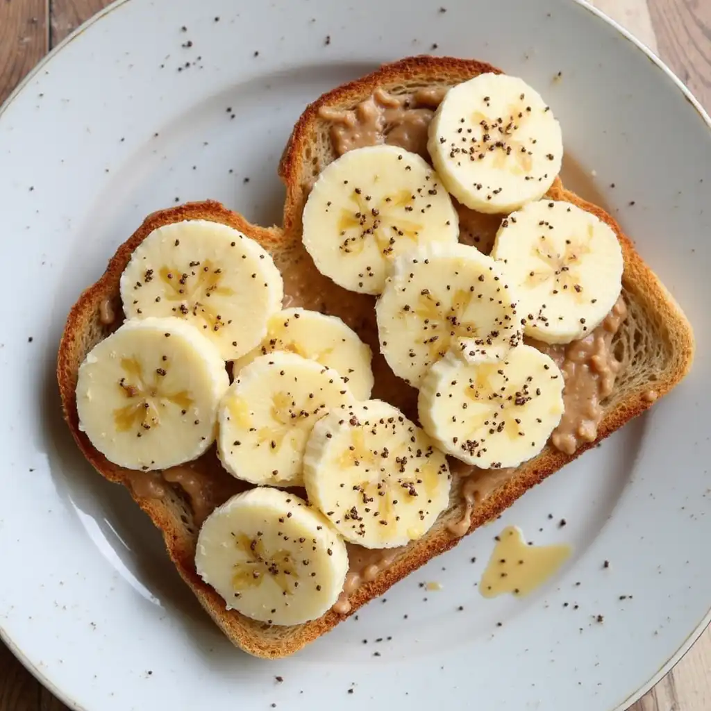 Toasted sourdough with peanut butter and banana slices