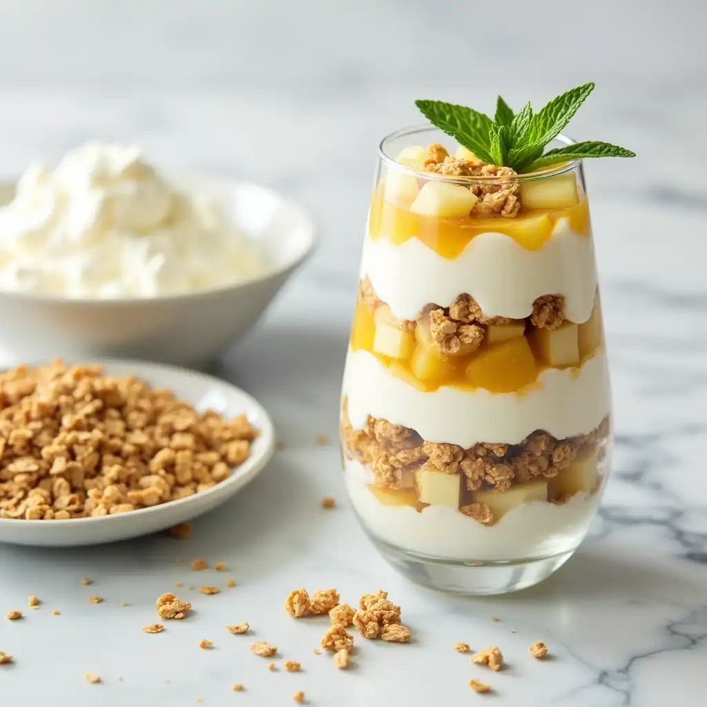 A warm bowl of apple cinnamon oatmeal adorned with fresh apple slices, cinnamon sticks, and rolled oats with a jug of milk on a textile tablecloth bathed in soft morning light.