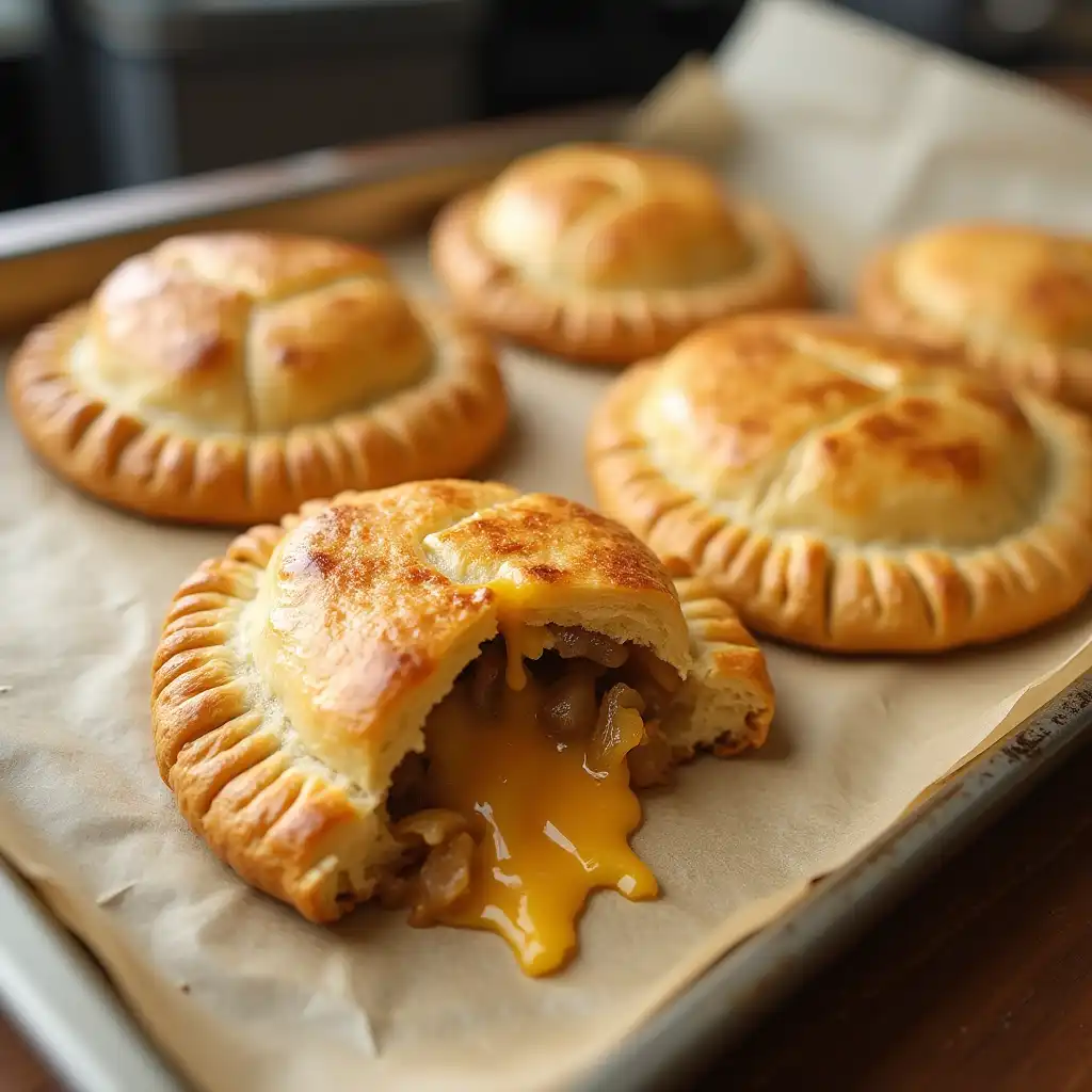 Cheese and onion pasties with golden crust, classic British Baking Show savory recipe