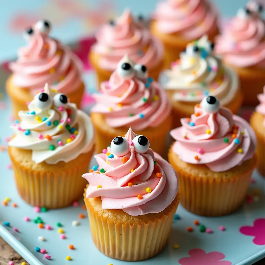 Pumpkin cupcakes topped with swirls of cream cheese frosting and cinnamon dust.