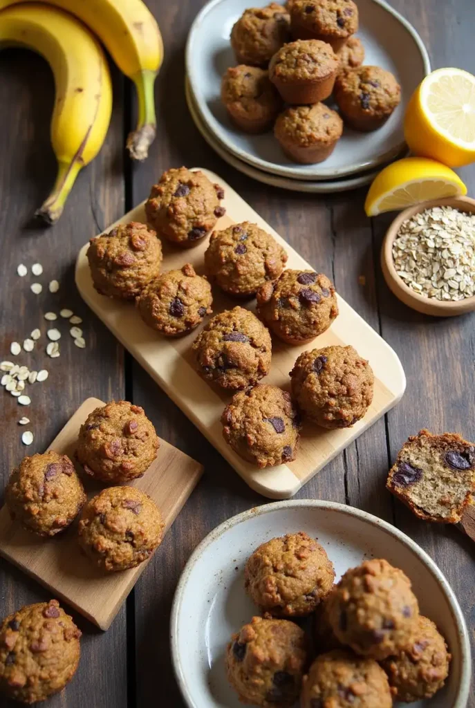 flat lay of healthy baked goods including muffins, cookies, and lemon bars with natural ingredients